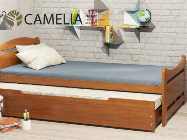 «Авена» дитяче дерев'яне ліжко для двох з виїзним додатковим спальним місцем та підйомним механізмом