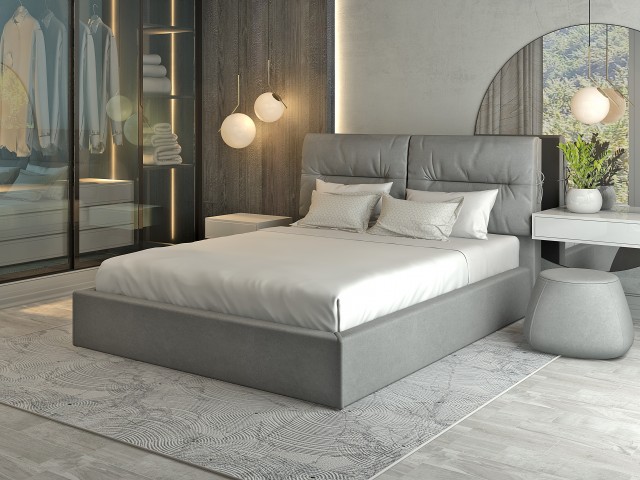 Двоспальне м'яке ліжко «Санремо-2» з м'яким високим узголів'ям