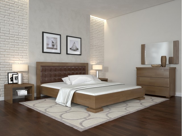 «Монако» — елегантне двоспальне дерев'яне ліжко з м'яким узголів'ям ArborDrev
