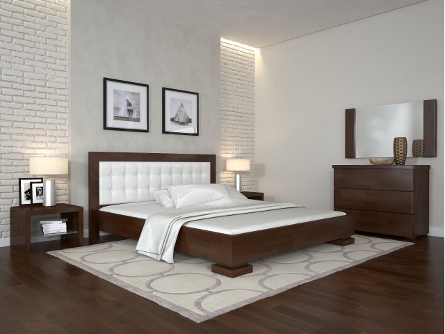 «Монако» — елегантне двоспальне дерев'яне ліжко з м'яким узголів'ям ArborDrev