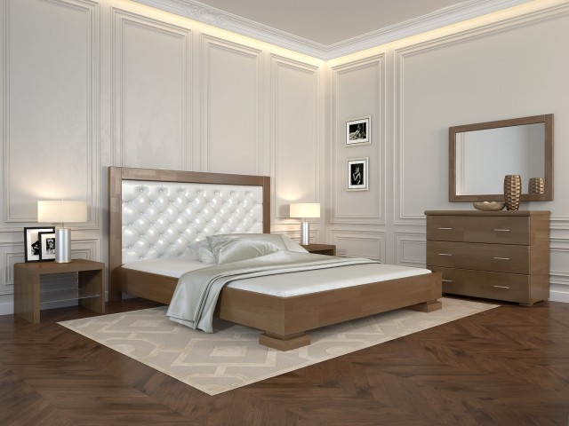 «Подіум» — елегантне двоспальне дерев'яне ліжко з м'яким узголів'ям Arbor Drev