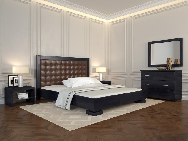 «Подіум» — елегантне двоспальне дерев'яне ліжко з м'яким узголів'ям Arbor Drev