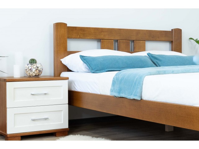 Геракл двоспальне з низьким узніжжям дерев'яне букове ліжко з ящиками та без ящиків