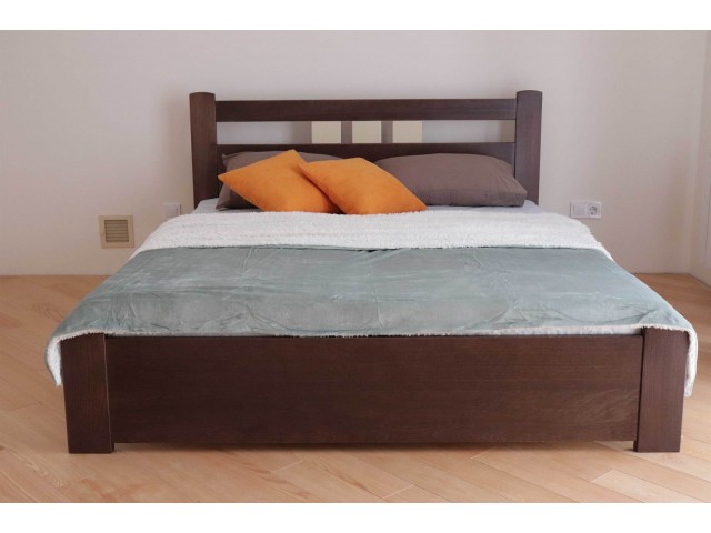 Геракл двоспальне з низьким узніжжям дерев'яне букове ліжко з ящиками та без ящиків