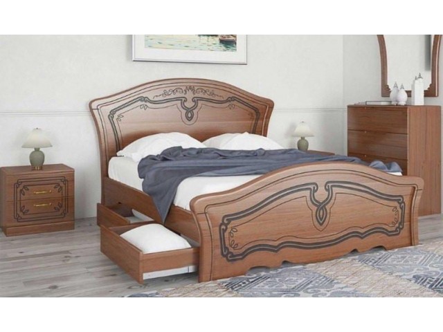 Ліжко дерев’яне одно/двоспальне Альба з висувними ящиками (МДФ)