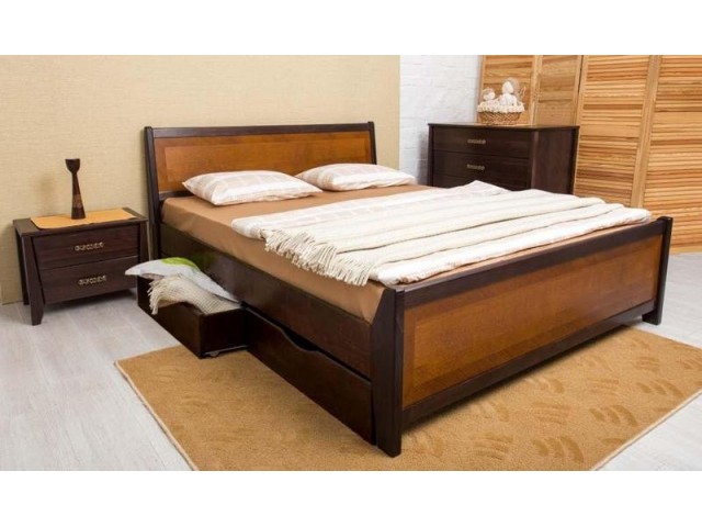 Ліжко дерев’яне двоспальне Сіті (City) з висувними ящиками (Бук, щит)