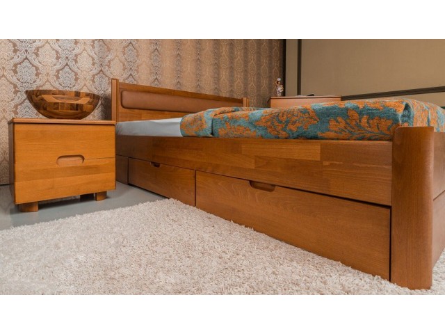 Ліжко дерев’яне двоспальне Марго М’яка Спинка з висувними ящиками (Бук, щит)