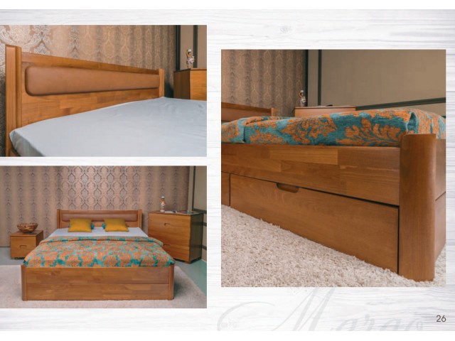 Ліжко дерев’яне двоспальне Марго М’яка Спинка з висувними ящиками (Бук, щит)