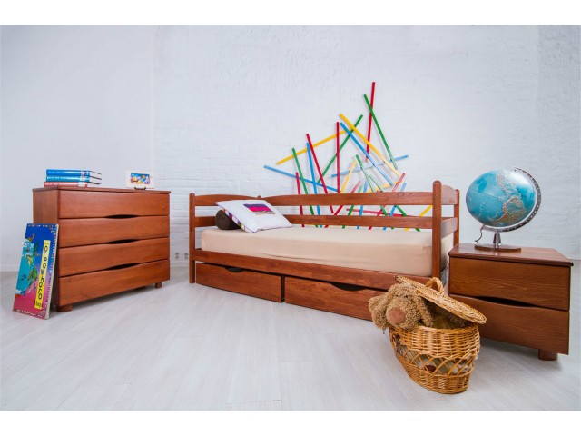 Ліжко дитяче дерев'яне односпальне Єва (Бук) з ящиками для білизни