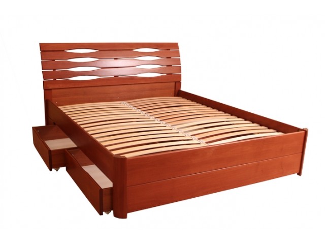 Ліжко дерев'яне полуторне / двоспальне Марія Люкс (Бук) з 4-ма ящиками