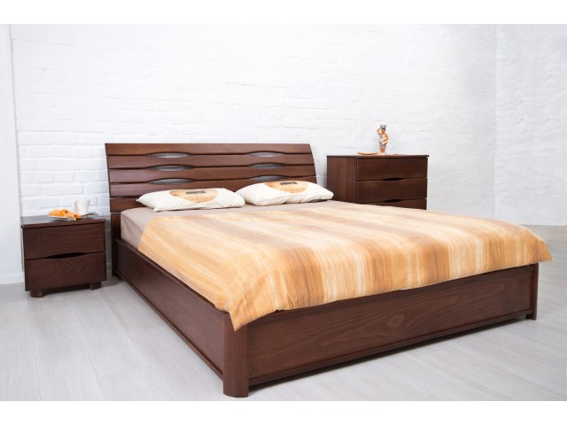 Ліжко дерев'яне полуторне / двоспальне Марія (Бук) з підйомним механізмом