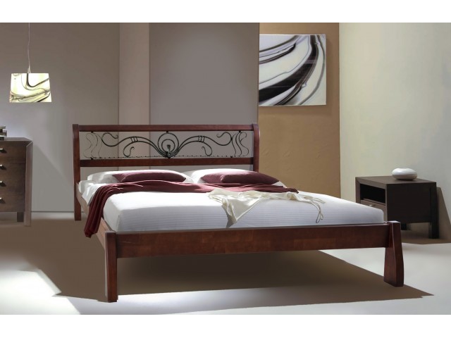 Ліжко дерев'яне двоспальне Ретро з ковкою (Вільха), 160*200 см,  узніжжя 58 см